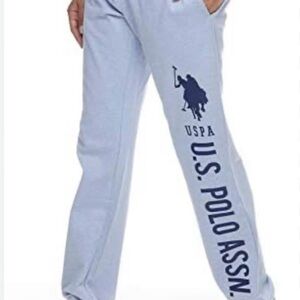 U.S. Polo Assn. Women 2X French Terry Joggers Pockets Sky Blue‎ Spellout Pony